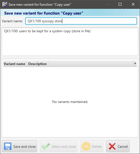 Saving a variant for the Copy user function