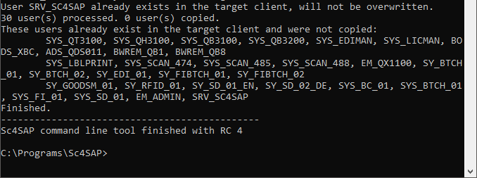 Sc4SAP command line tool - output after restoring the users in a file