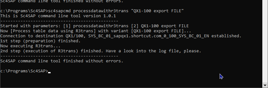 Export of data in front of the system copy finished
