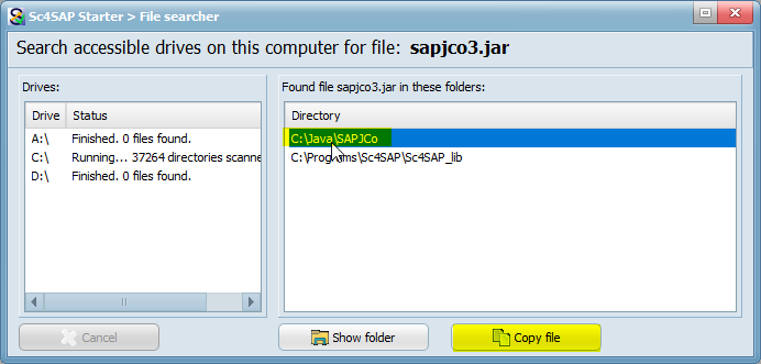 Sc4SAPStarter - search and copy SAPJCO file