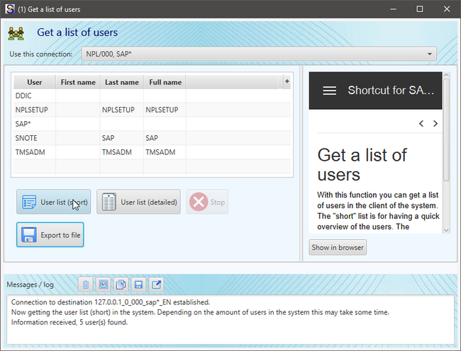 Shortcut for SAP systems - Get a list of users