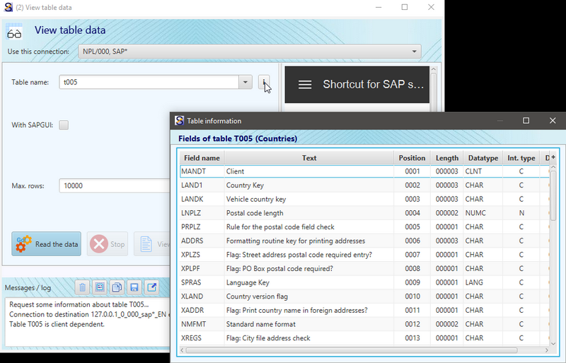 Shortcut for SAP systems - View table data