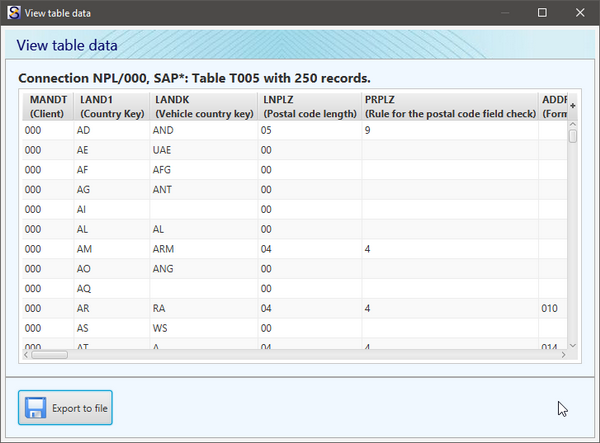 Shortcut for SAP systems - View table data, output