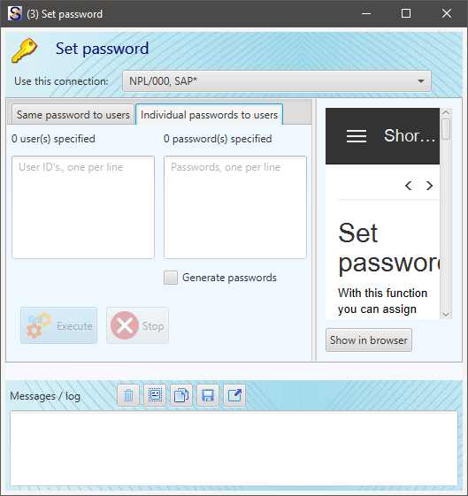 Shortcut for SAP systems - Set password (individual password to users)