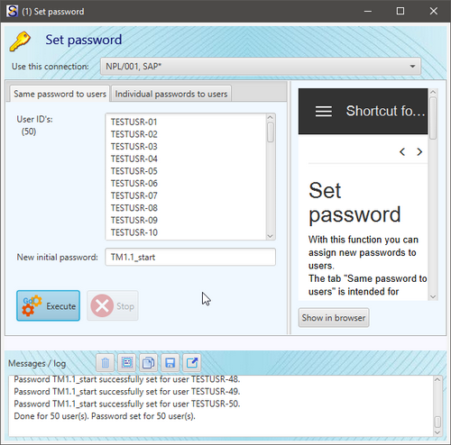 Shortcut for SAP systems - Set password for test users