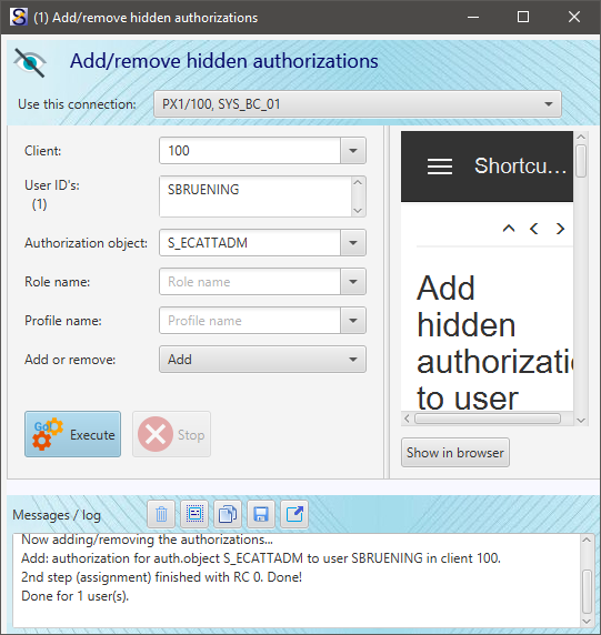 Add/remove hidden authorizations
