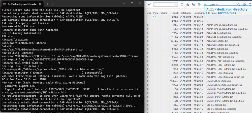 Processing the export / creation of the files