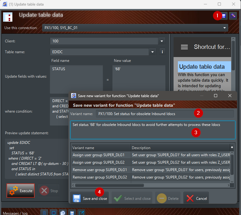 Saving a variant for setting status '68' for outdated Idocs